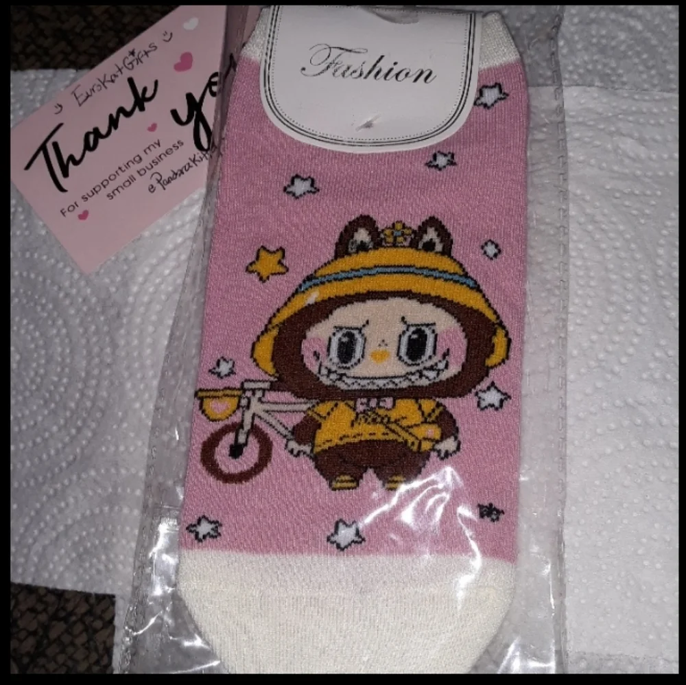 LABUBU Character Socks Biker Pink Brown NEW in pkg 1 pr size 5-10 Adult NWT